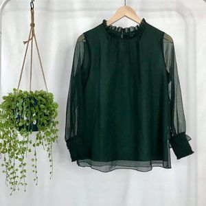 NWT Forest Green Chiffon Ruffled Blouse M